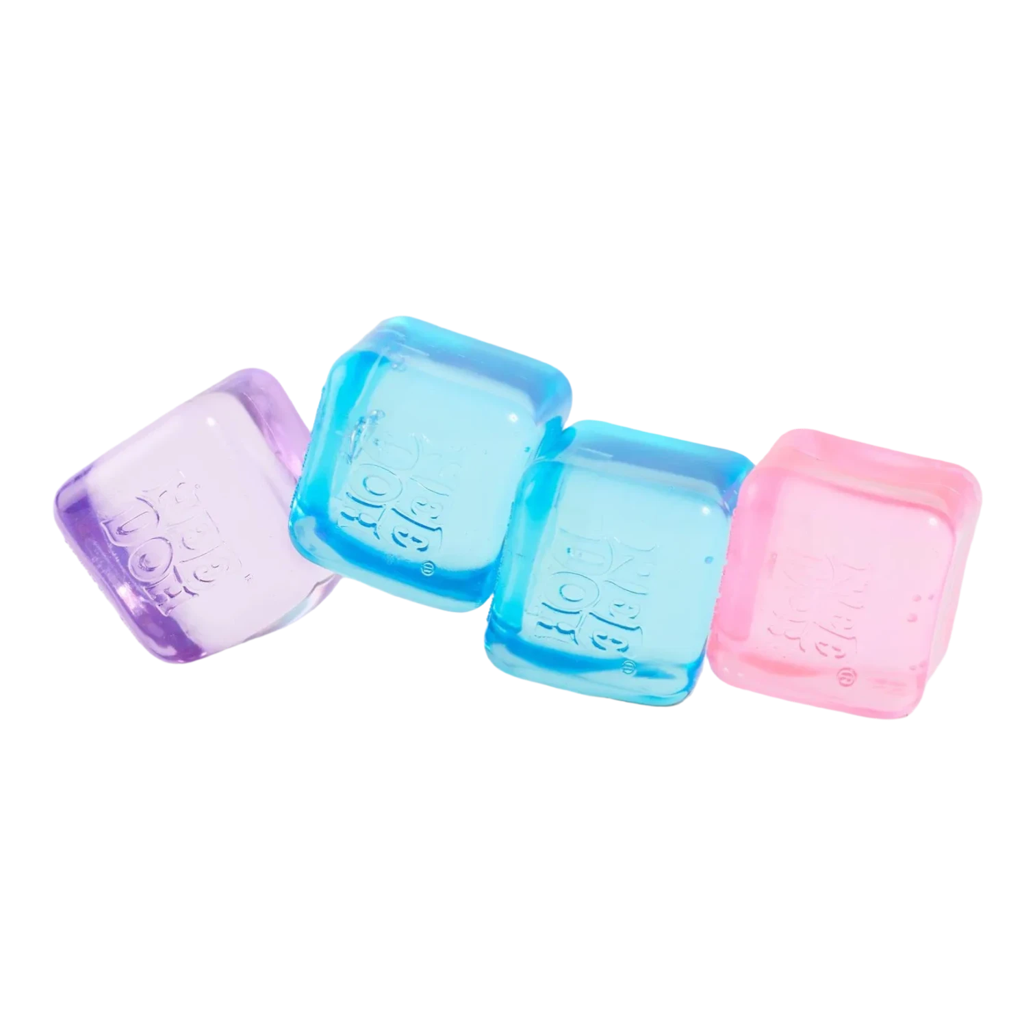 Squish Planet NeeDoh Nice Ice Baby set of 4 squishy fidget toys in pastel purple, blue, and pink. Soft, slow-rising compound.