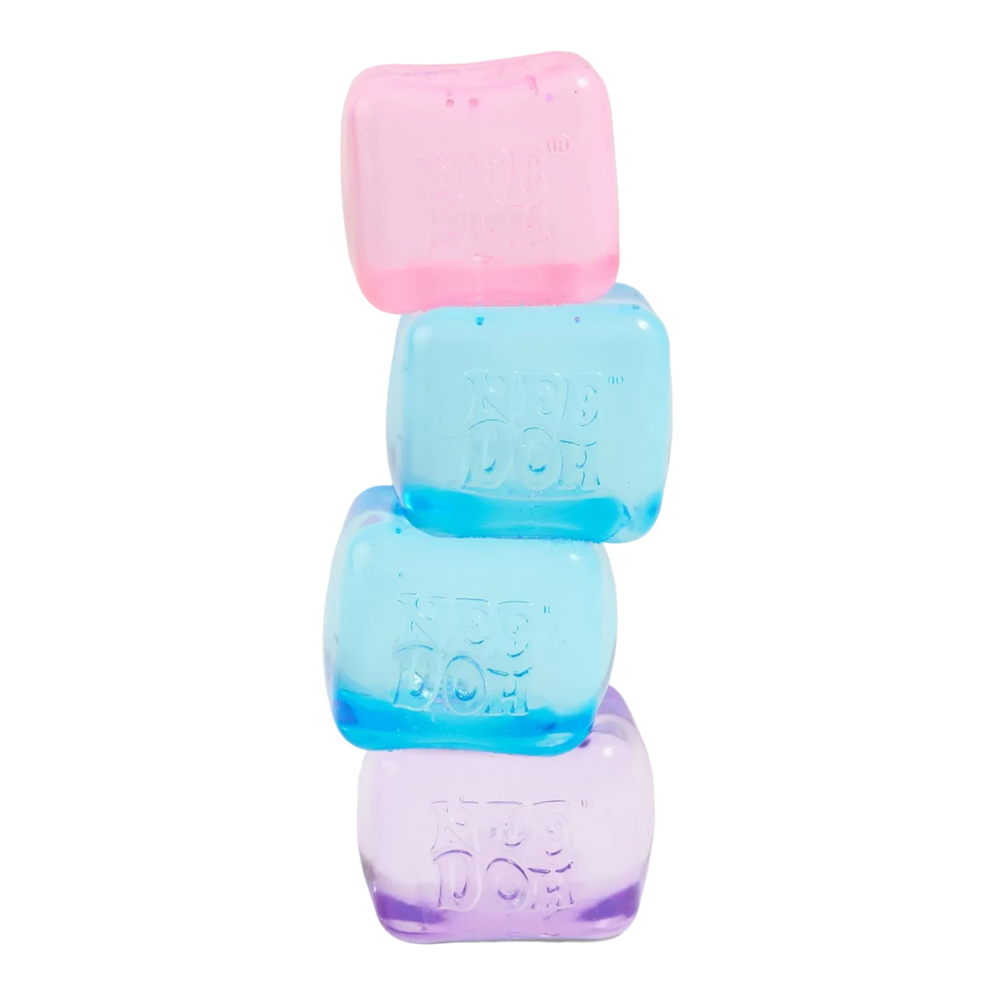 Squish Planet NeeDoh Nice Ice Baby set of 4 squishy fidget toys in pastel pink, light blue, and purple. Soft, slow-rising compound.