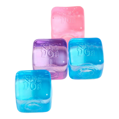 Squish Planet NeeDoh Nice Ice Baby set of 4 squishy fidget toys in pink, purple, and blue. Soft, slow-rising compound.