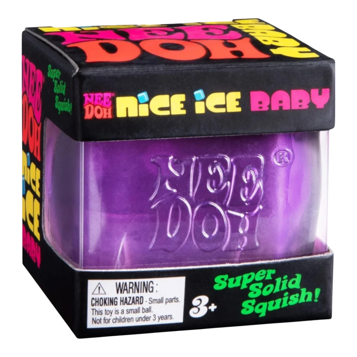 Squish Planet NeeDoh Nice Ice Baby purple squishy fidget toy with slow-rising texture for stress relief.
