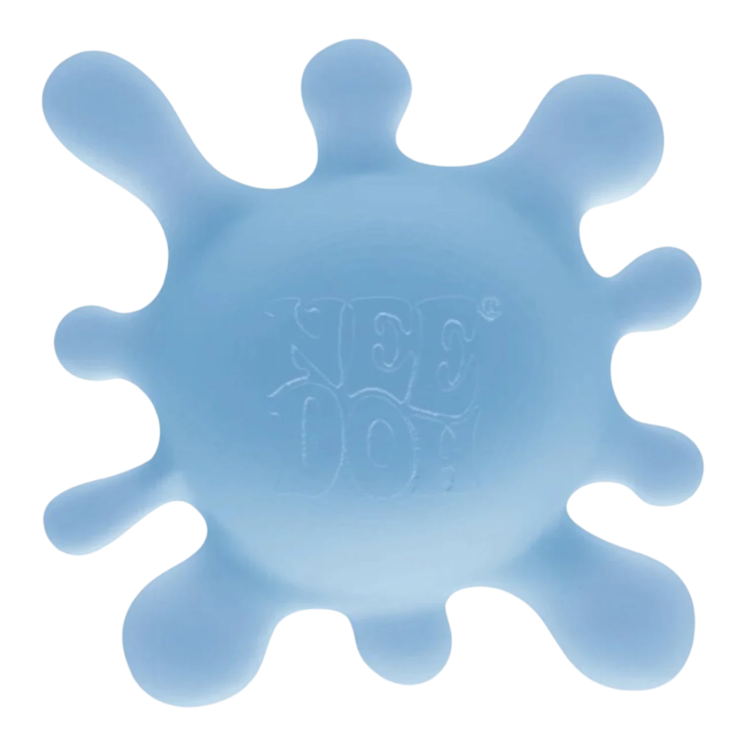 Squish Planet NeeDoh SplootSplat blue squishy fidget toy with a splat design and soft, stretchy texture.