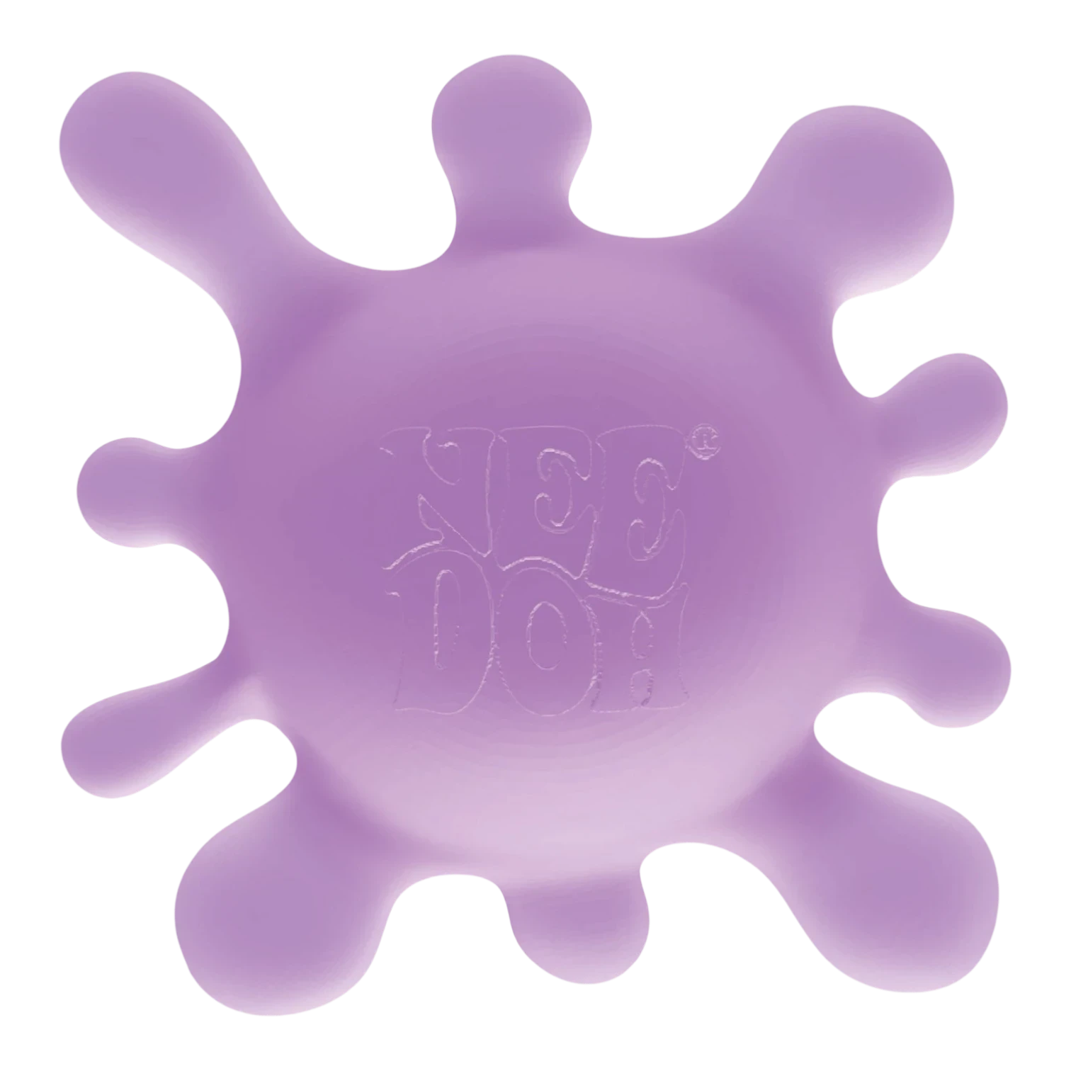 Squish Planet NeeDoh SplootSplat sensory fidget toy in light purple with a splat design and embossed logo.