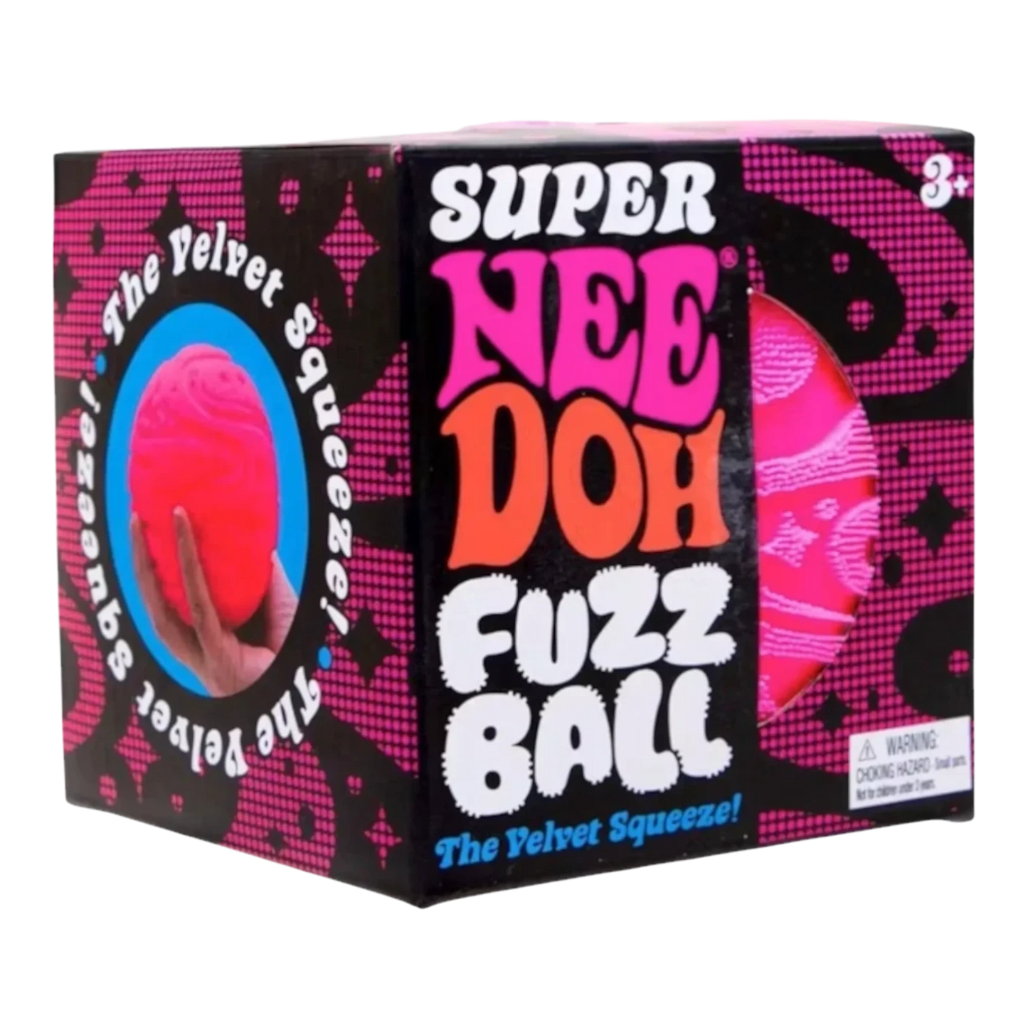 Squish Planet NeeDoh Super Fuzzball in purple, a fuzzy sensory fidget toy with a squishy core for stress relief and focus.