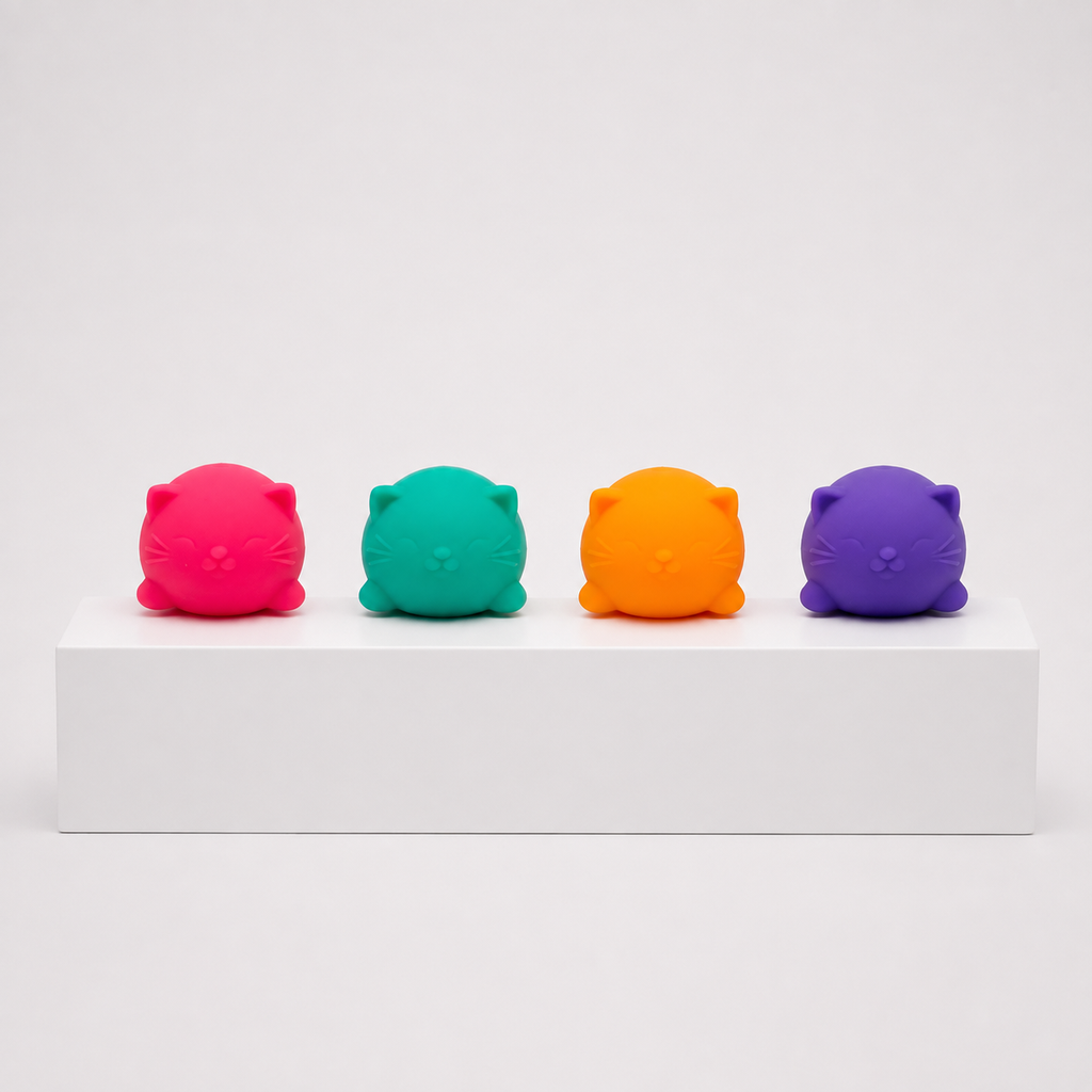 Pink, teal, orange and purple NeeDoh Cool Cat Squishy Fidget Toys
