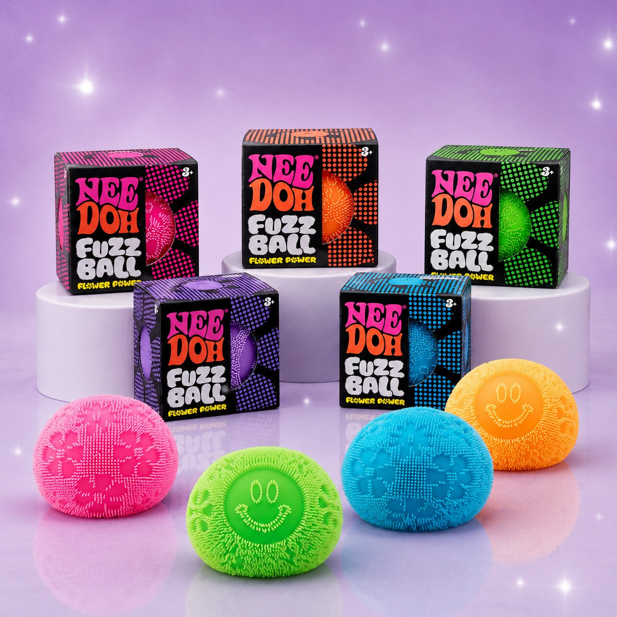 Squish Planet NeeDoh Fuzz Ball Flower Power Squishy Fidget Toy product image showing the NeeDoh squishy fidget toy for online shopping.