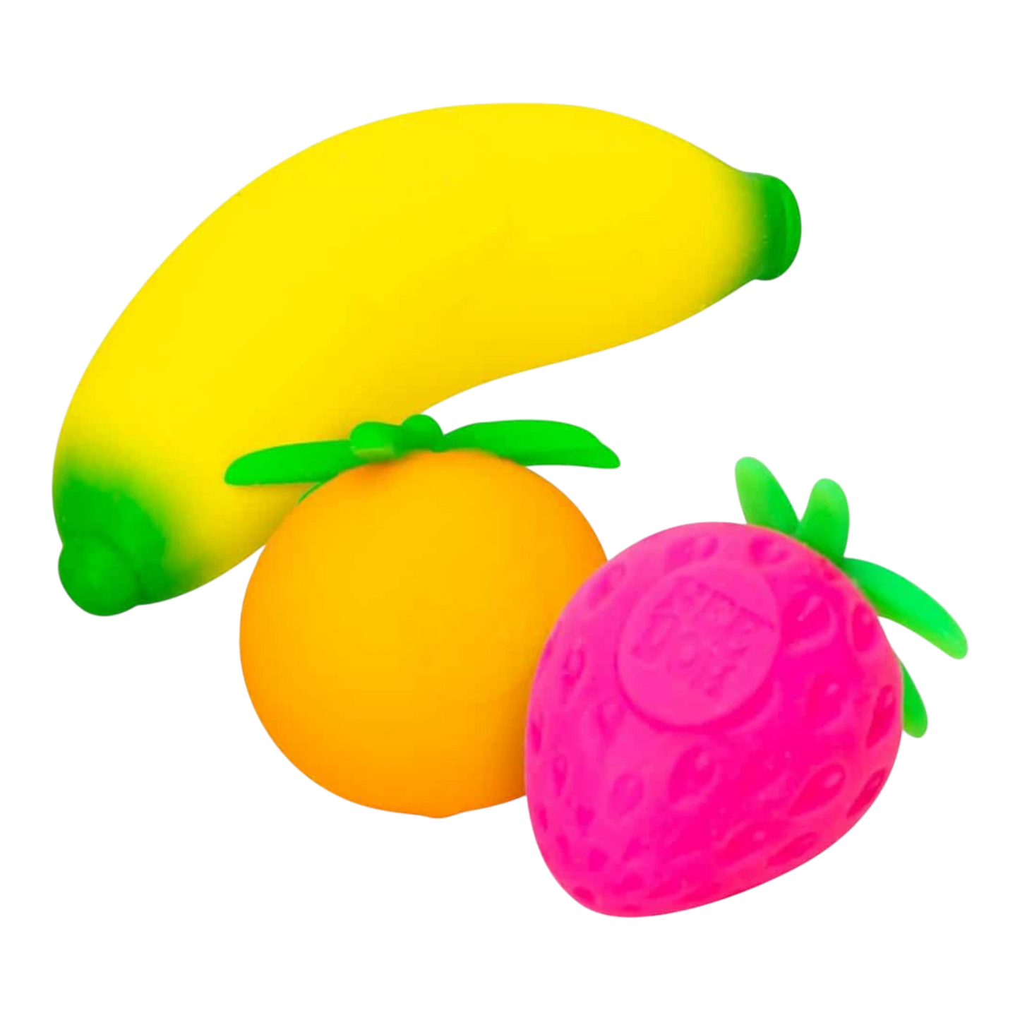 Squish Planet NeeDoh Groovy Fruit multicolor squishy fidget toys including a banana, orange, and strawberry.