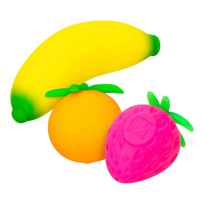 Squish Planet NeeDoh Groovy Fruit multicolor squishy fidget toys including a banana, orange, and strawberry.