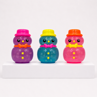 Three NeeDoh Groovy Glowman toys in purple, teal and pink
