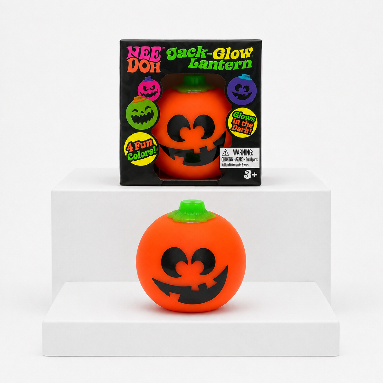Orange NeeDoh Jack-Glow Lantern toy with matching retail box