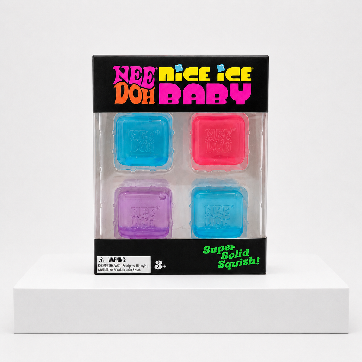 NeeDoh Nice Ice Baby set of four in the front retail package.