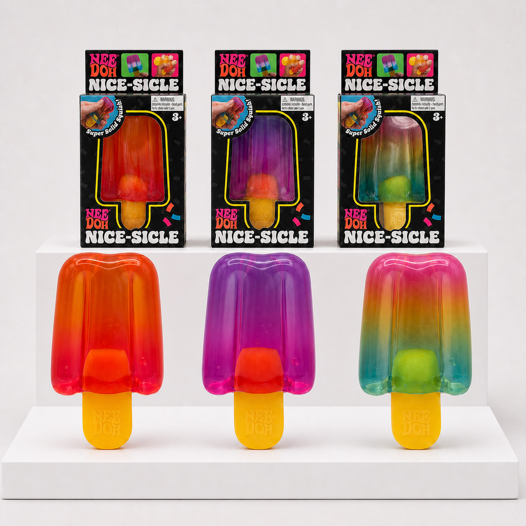 Three NeeDoh Nice-sicle colours with matching retail packages