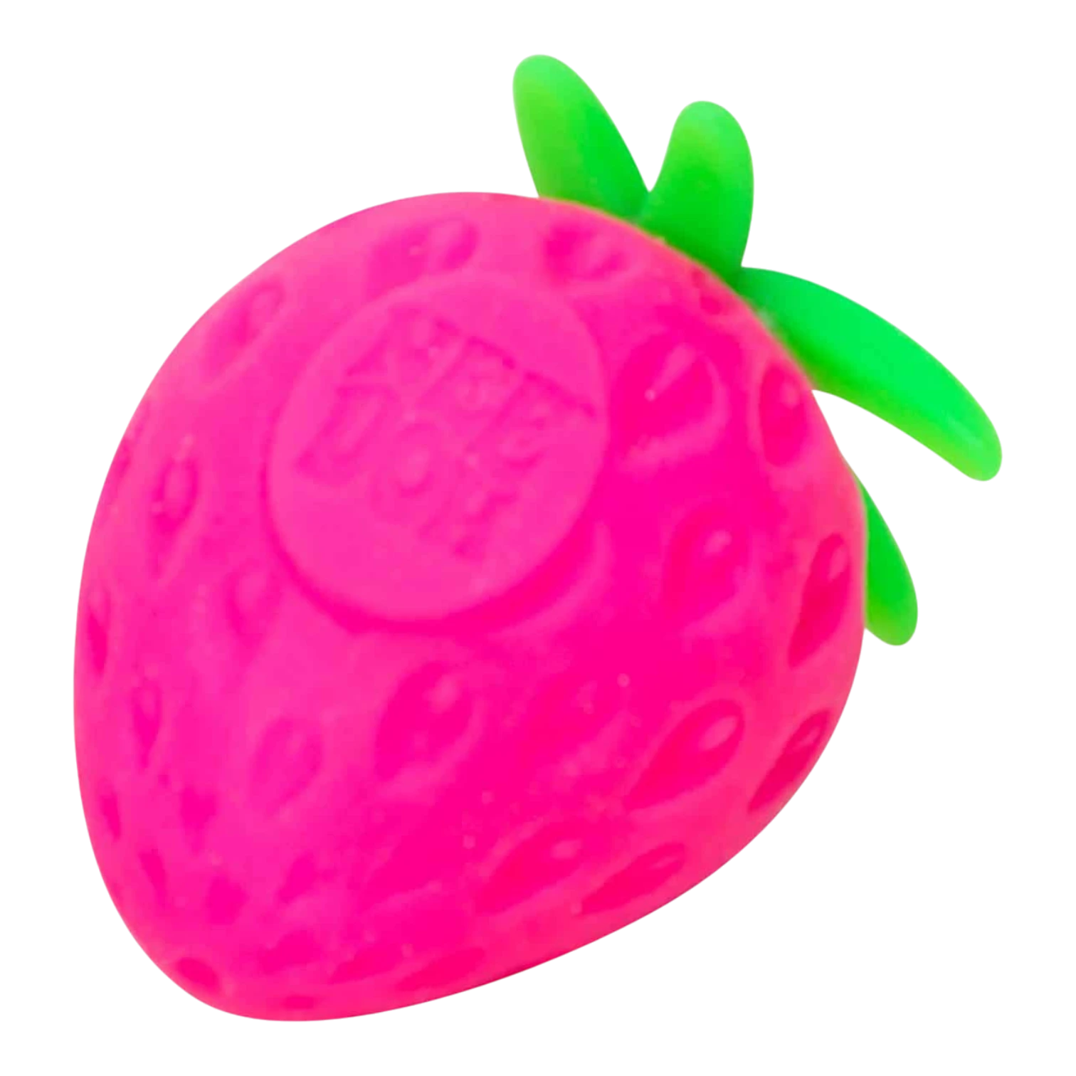 Squish Planet NeeDoh Groovy Fruit strawberry fidget toy in bright pink with green leaves for sensory stress relief