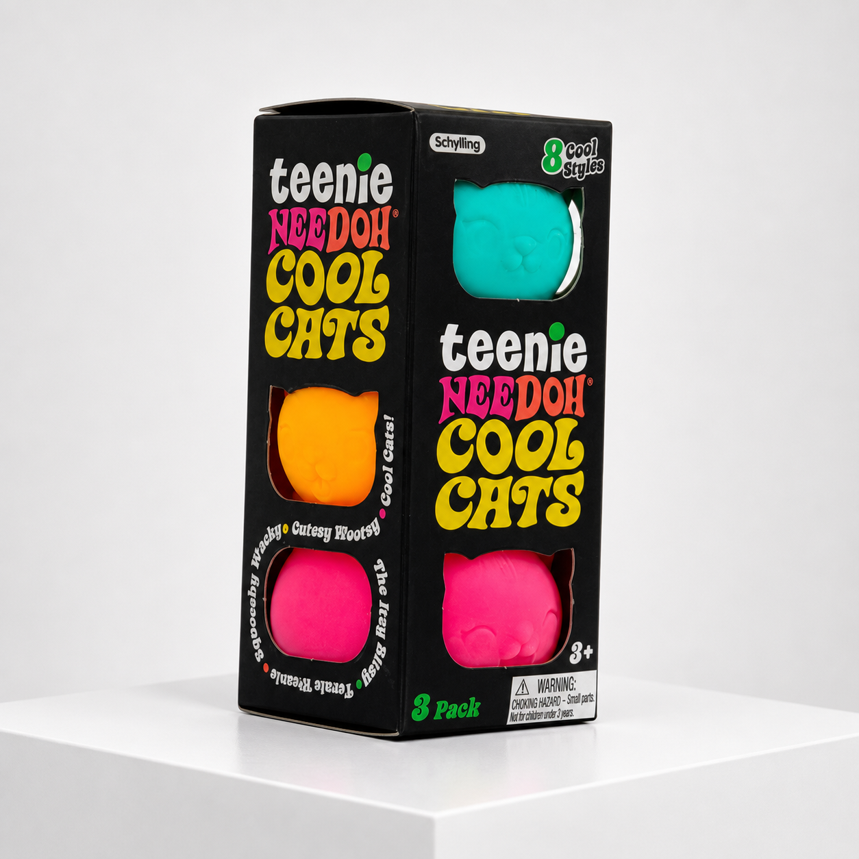 Squish Planet NeeDoh Teenie Cool Cat Squishy Fidget Toy Three-Pack (Colors May Vary) – Multicolor product image for online shopping.