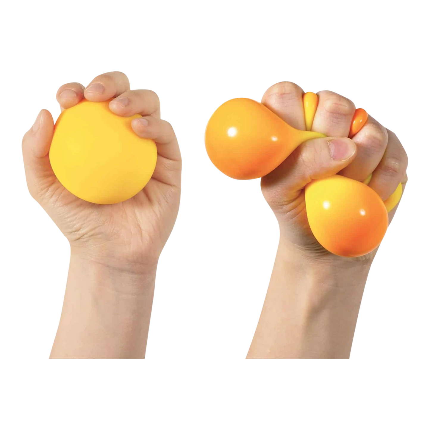 Squish Planet NeeDoh color changing ball fidget toy, yellow and orange, squishy and stress-relieving.