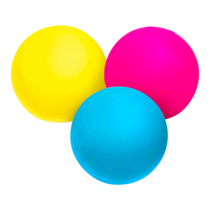 Squish Planet NeeDoh color changing squishy fidget balls in yellow, pink, and blue.