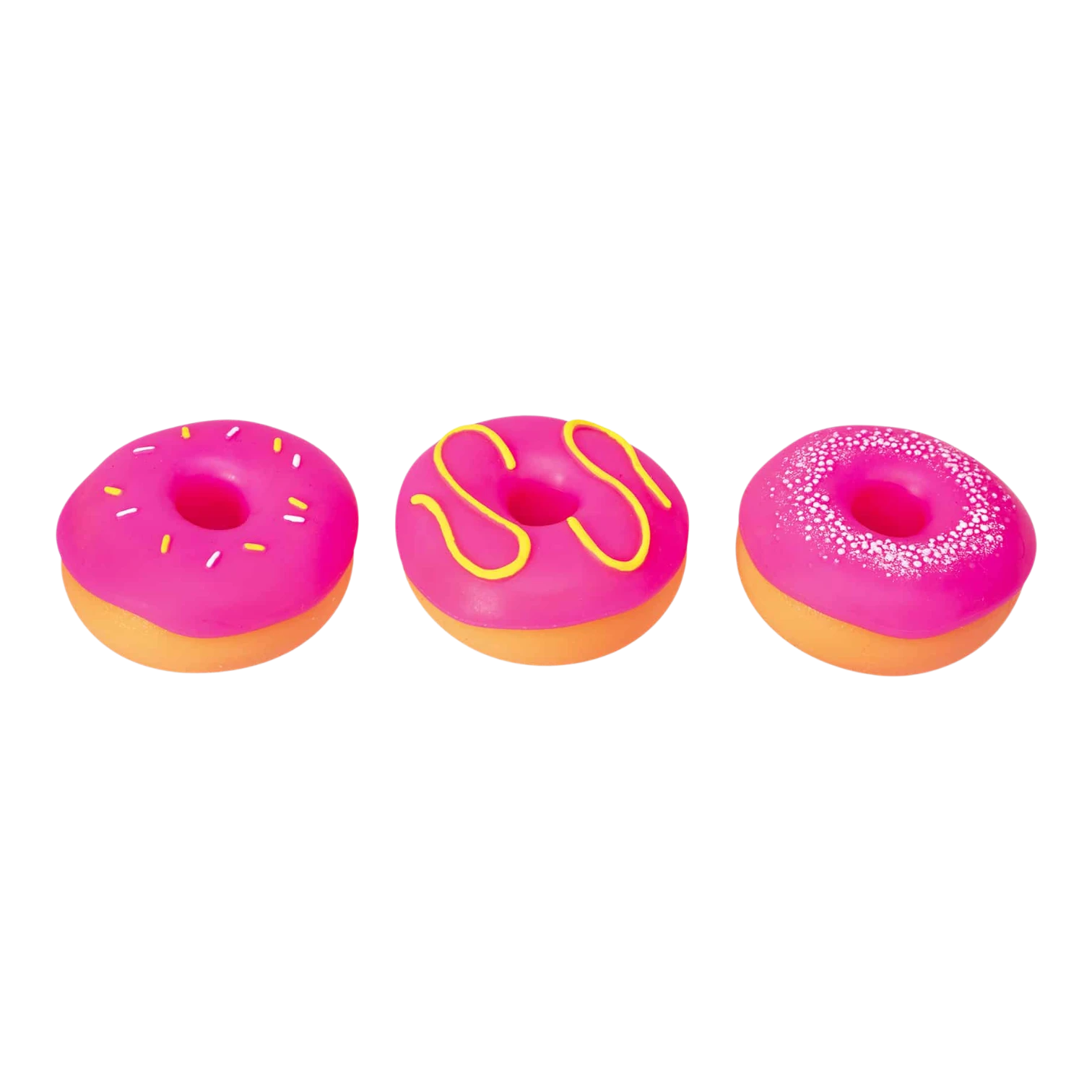Squish Planet NeeDoh Dohnuts squishy fidget toy, pink donut shape with orange base, available in 3 styles.