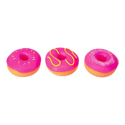 Squish Planet NeeDoh Dohnuts squishy fidget toy, pink donut shape with orange base, available in 3 styles.