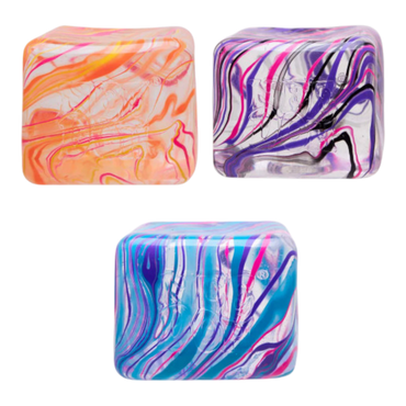 Squish Planet NeeDoh Jumbo Swirl Nice Berg fidget toy in orange, purple, and blue multicolor swirl patterns.