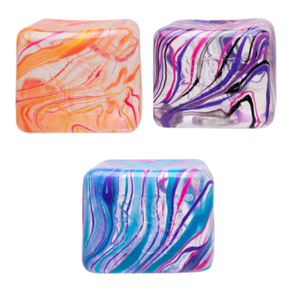 Squish Planet NeeDoh Jumbo Swirl Nice Berg fidget toy in orange, purple, and blue multicolor swirl patterns.