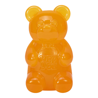Squish Planet orange gummy bear fidget toy, soft squishy texture, stress relief, sensory toy