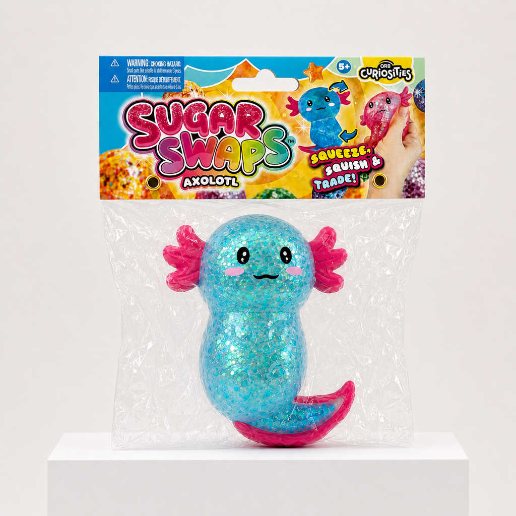 ORB Curiosities Sugar Swaps Axolotl Glitter Squishy Toy – Blue variant