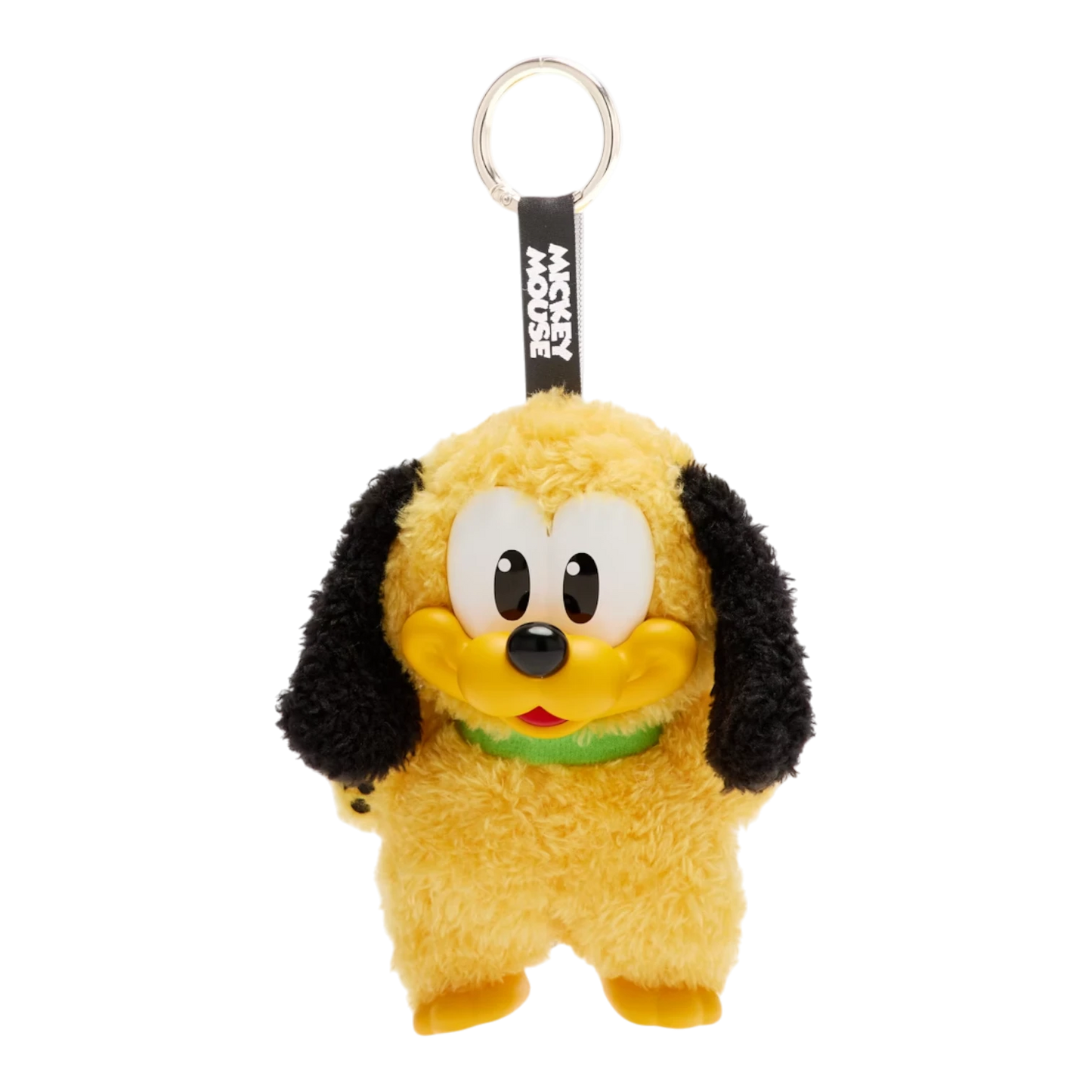Squish Planet Disney Mickey Family Together Series Pluto plush keychain, yellow with black ears and green collar.