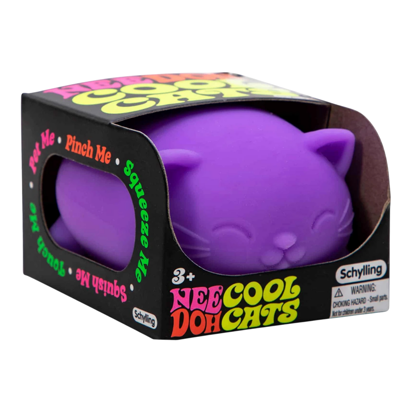 Squish Planet NeeDoh Cool Cat fidget toy in purple, a soft, squeezable stress relief toy with a cute cat design.