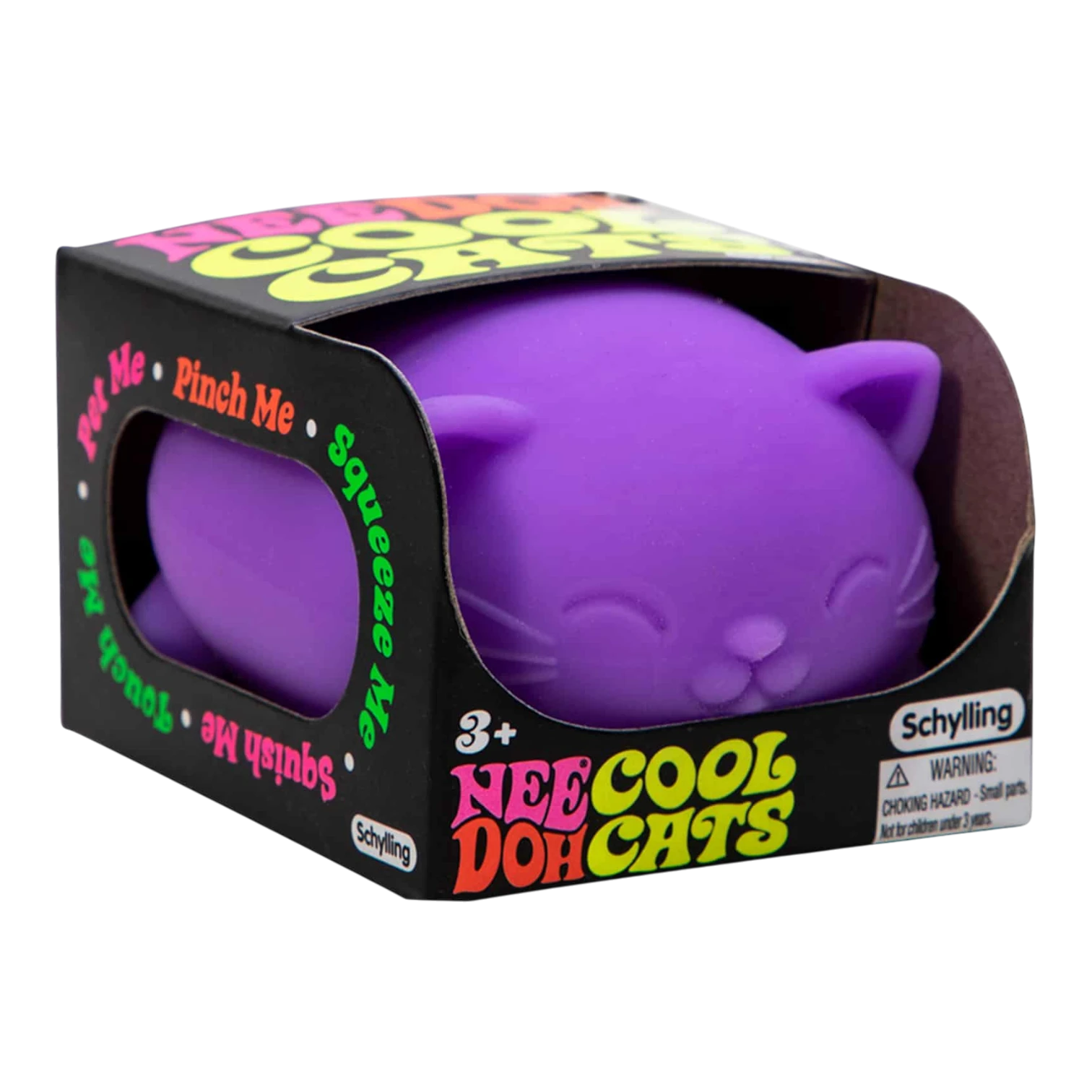Squish Planet NeeDoh Cool Cat fidget toy in purple, a soft, squeezable stress relief toy with a cute cat design.