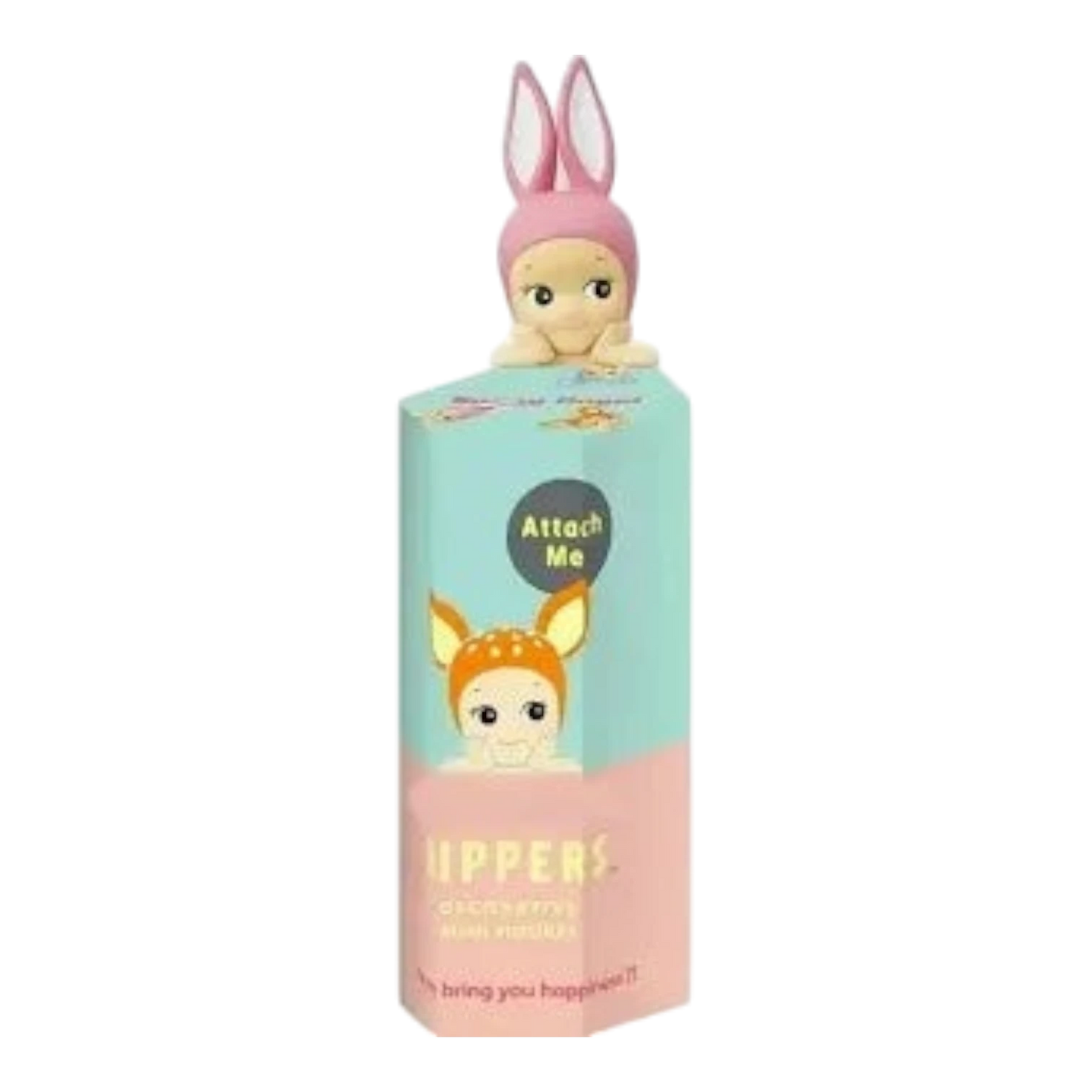 Sonny Angel HIPPERS Animals Series blind box featuring a pink bunny figure. Collectible PVC figure with adhesive backing.