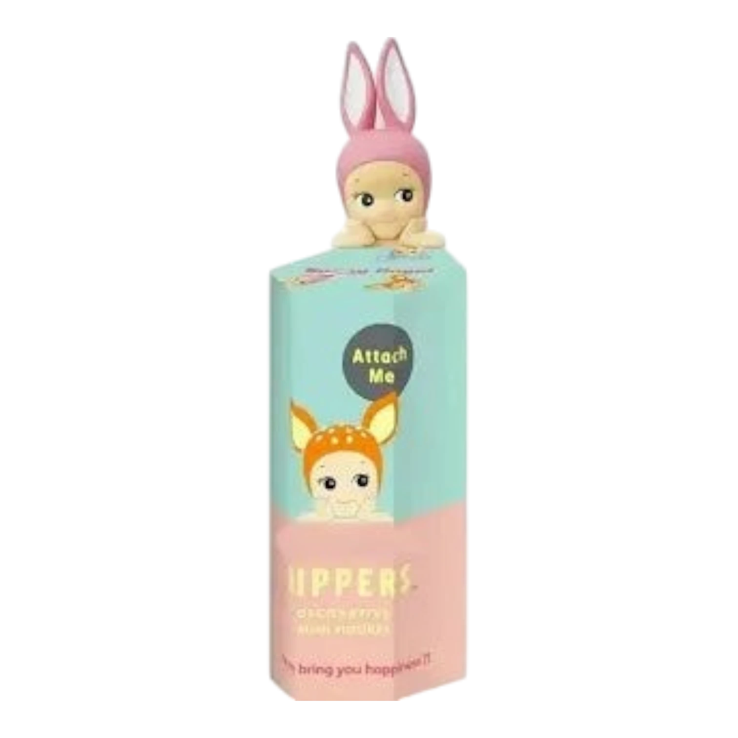 Sonny Angel HIPPERS Animals Series blind box featuring a pink bunny figure. Collectible PVC figure with adhesive backing.