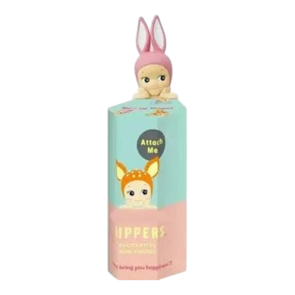 Sonny Angel HIPPERS Animals Series blind box featuring a pink bunny figure. Collectible PVC figure with adhesive backing.