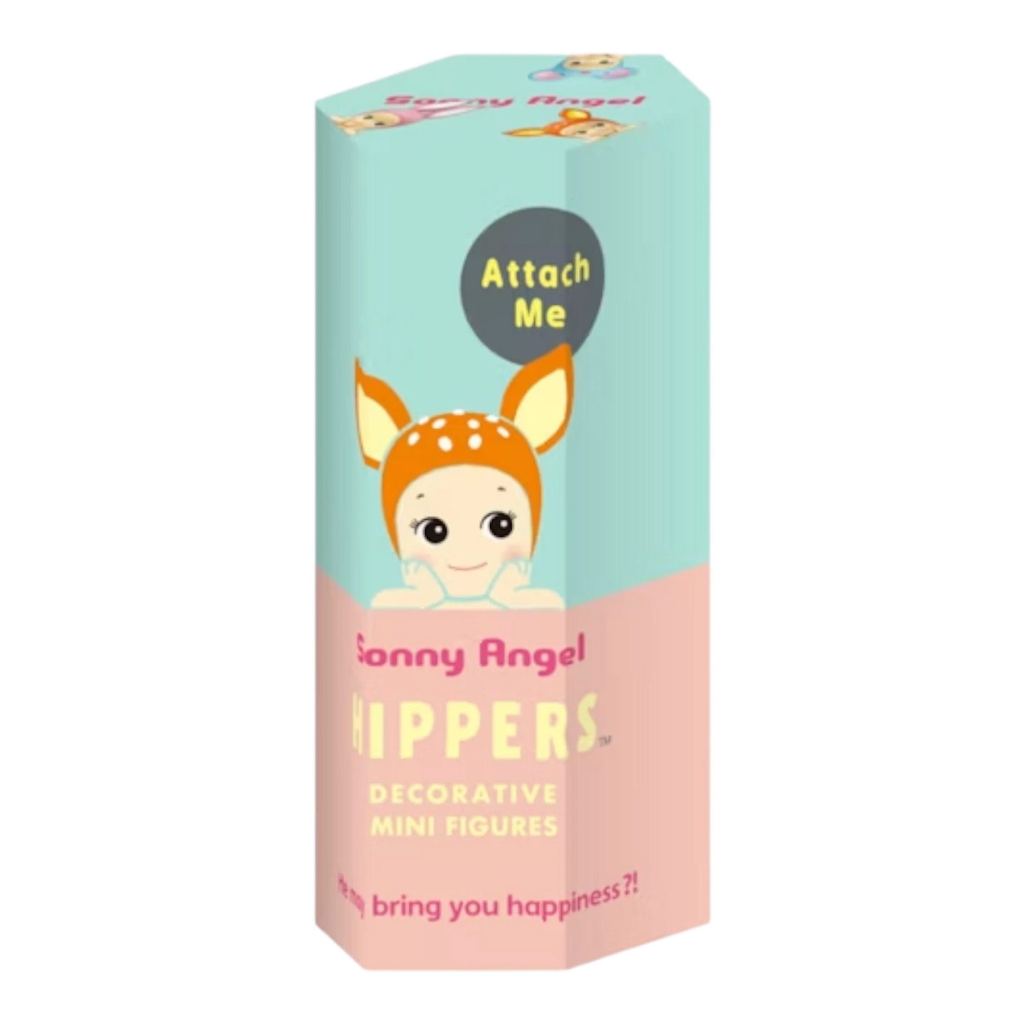 Sonny Angel HIPPERS Animals Series blind box with deer-themed hat, PVC collectible figure for flat surface attachment.