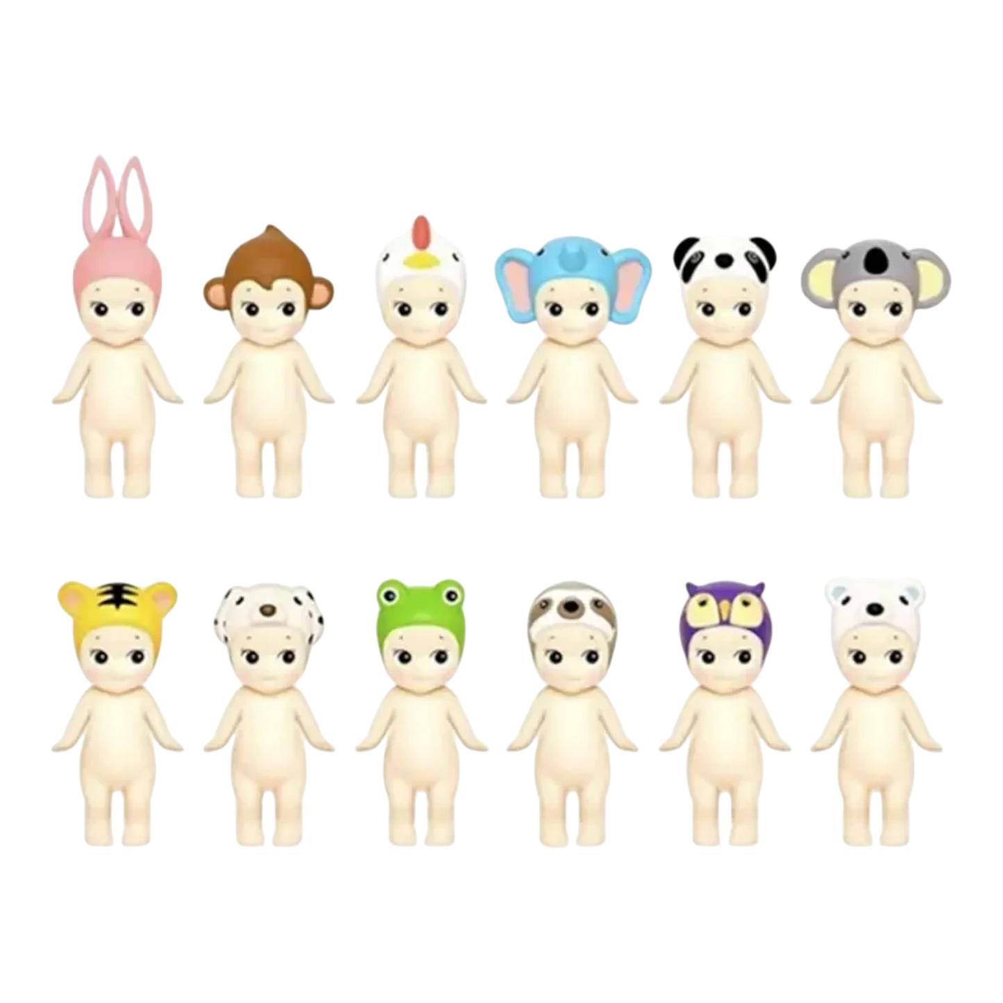 Squish Planet Sonny Angel HIPPERS Animals Series blind box figures: bunny, monkey, chicken, elephant, panda, koala, tiger, Dalmatian, frog, sloth, owl, polar bear.