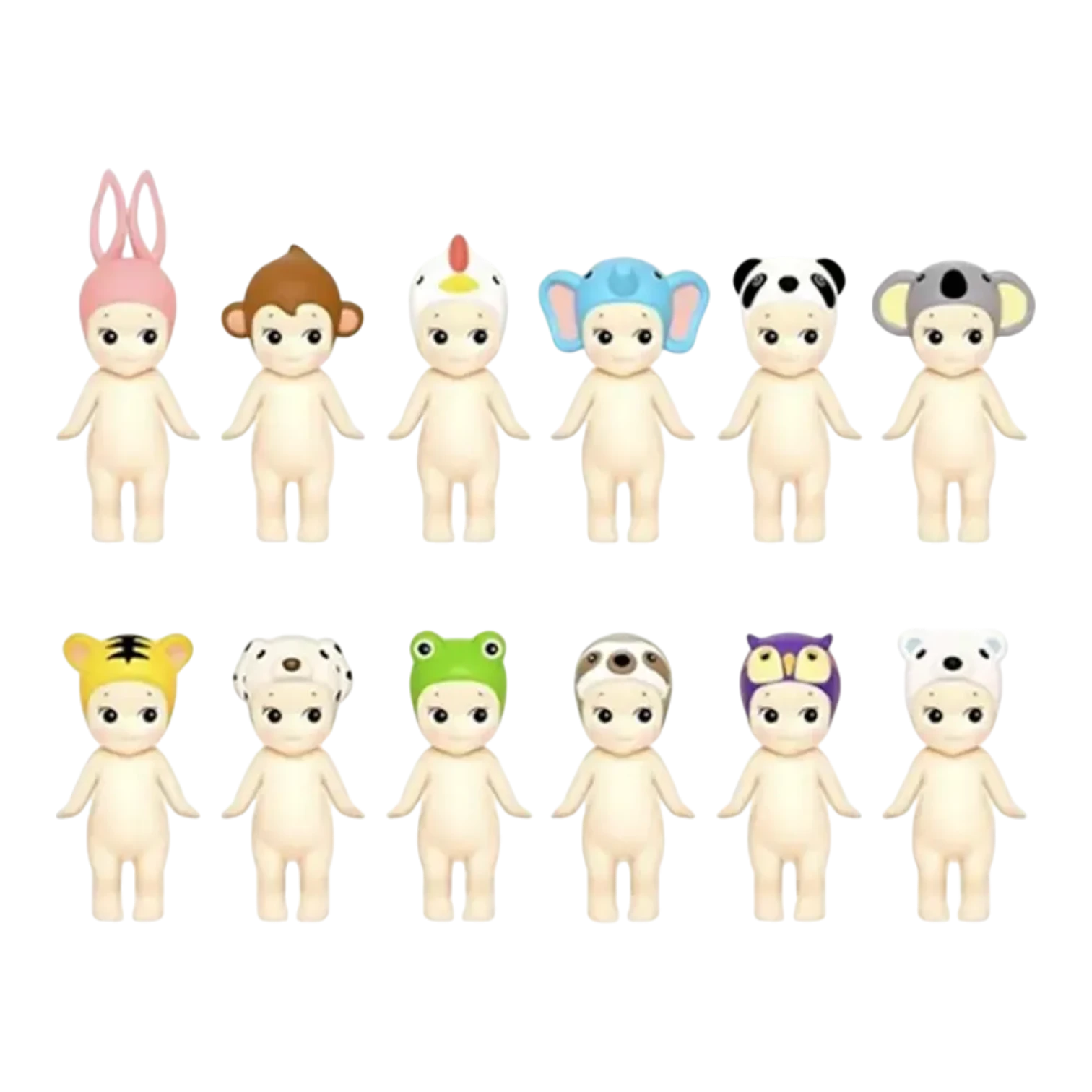 Squish Planet Sonny Angel HIPPERS Animals Series blind box figures: bunny, monkey, chicken, elephant, panda, koala, tiger, Dalmatian, frog, sloth, owl, polar bear.