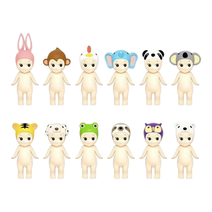 Squish Planet Sonny Angel HIPPERS Animals Series blind box figures: bunny, monkey, chicken, elephant, panda, koala, tiger, Dalmatian, frog, sloth, owl, polar bear.