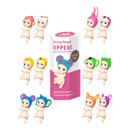 Squish Planet Sonny Angel HIPPERS Looking Back Series blind box with assorted animal-themed figures. PVC collectible.