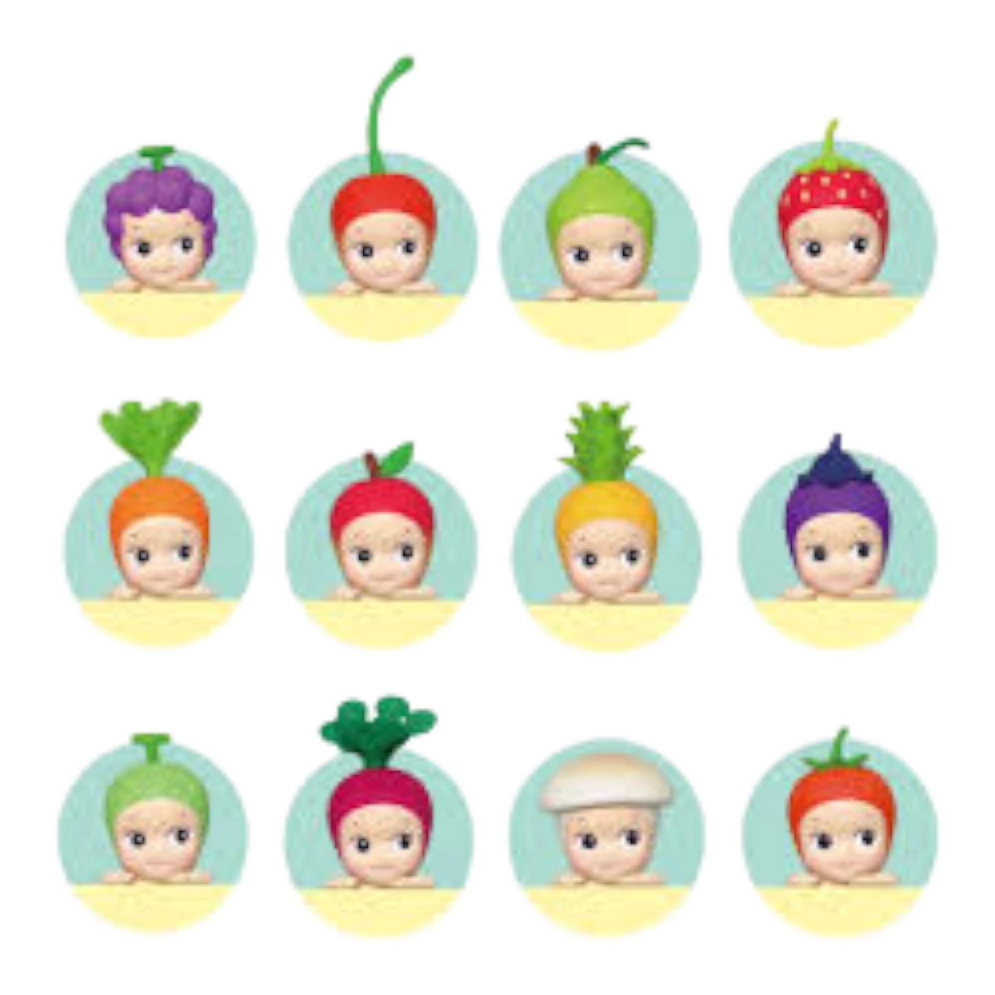 Squish Planet Sonny Angel HIPPERS Decorative Harvest Series blind box collectible figures. Features fruit and vegetable themed designs.