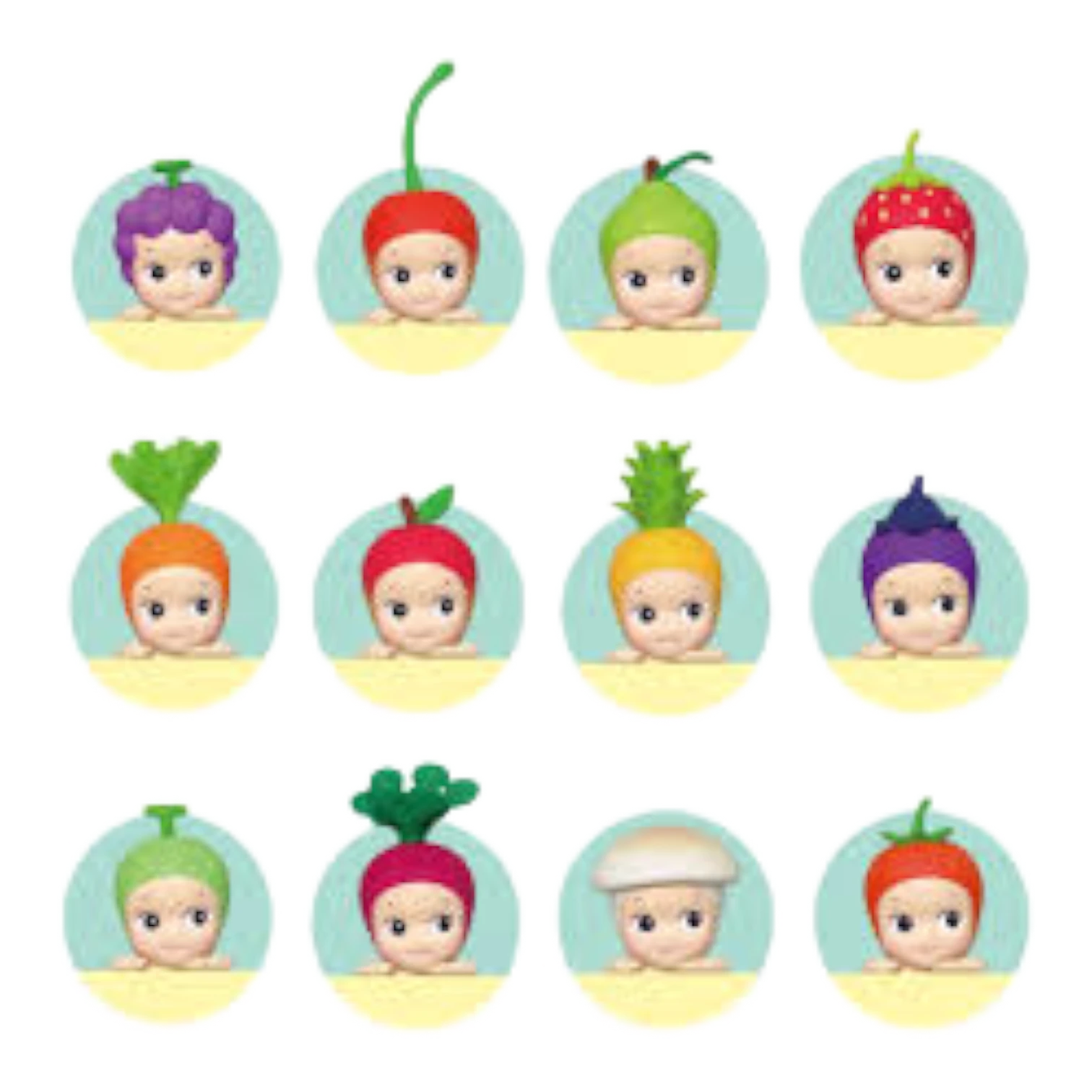 Squish Planet Sonny Angel HIPPERS Decorative Harvest Series blind box collectible figures. Features fruit and vegetable themed designs.