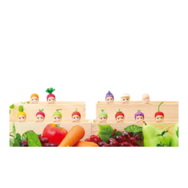 Squish Planet Sonny Angel HIPPERS Decorative Harvest Series blind box collectible mini figures with fruit and vegetable headgear.