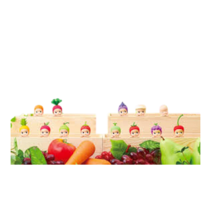 Squish Planet Sonny Angel HIPPERS Decorative Harvest Series blind box collectible mini figures with fruit and vegetable headgear.