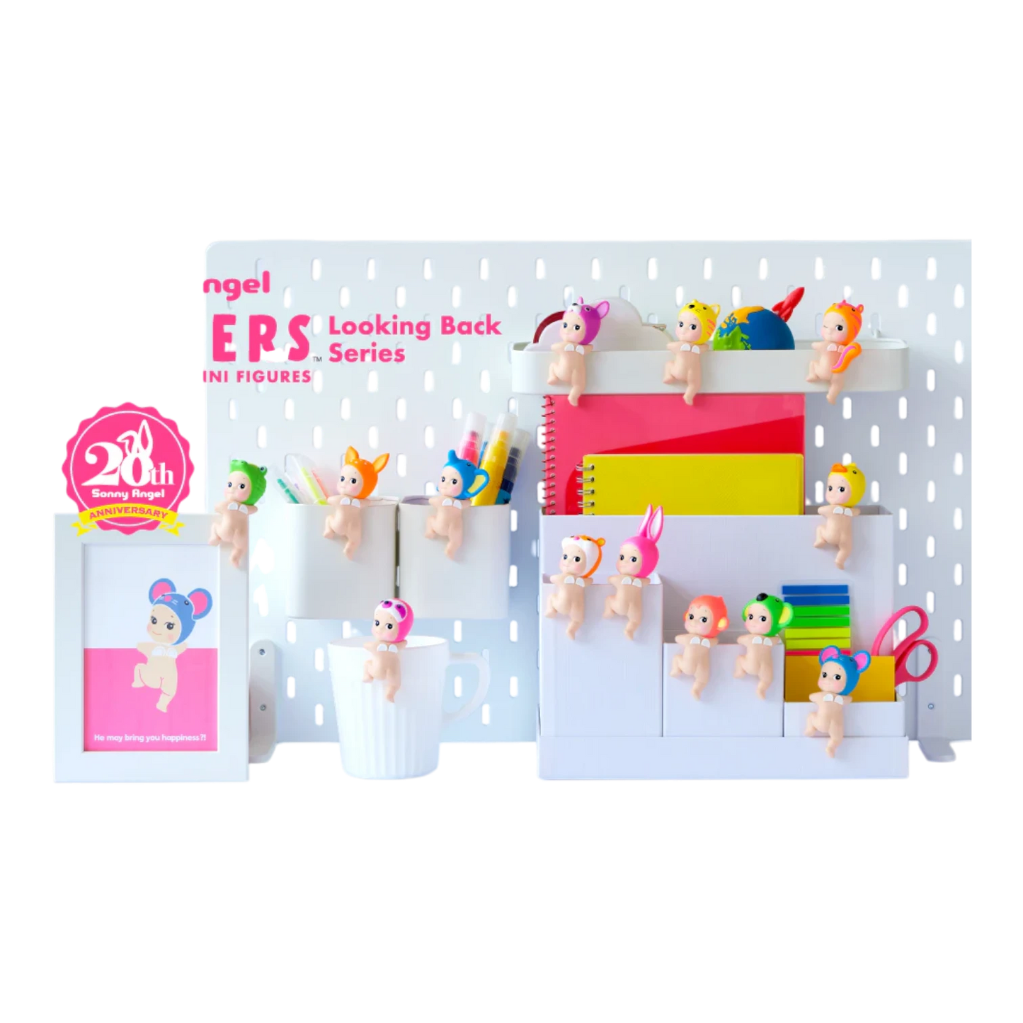 Squish Planet Sonny Angel HIPPERS Looking Back Series blind box collectible PVC figures with themed headgear, designed for flat surfaces.