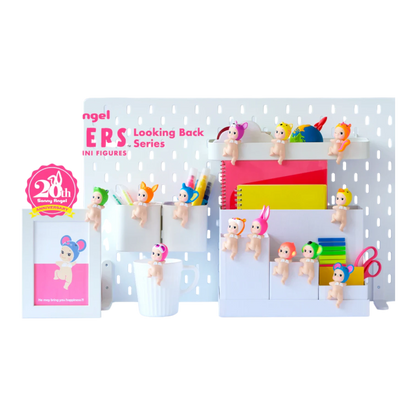 Squish Planet Sonny Angel HIPPERS Looking Back Series blind box collectible PVC figures with themed headgear, designed for flat surfaces.