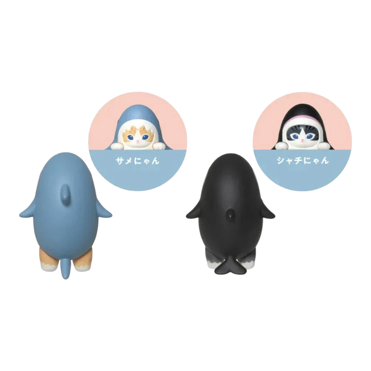 Squish Planet Sonny Angel Mofusand HIPPERS blind box collectible figures: blue and black penguin-like figures with cat faces peeking from circles above.