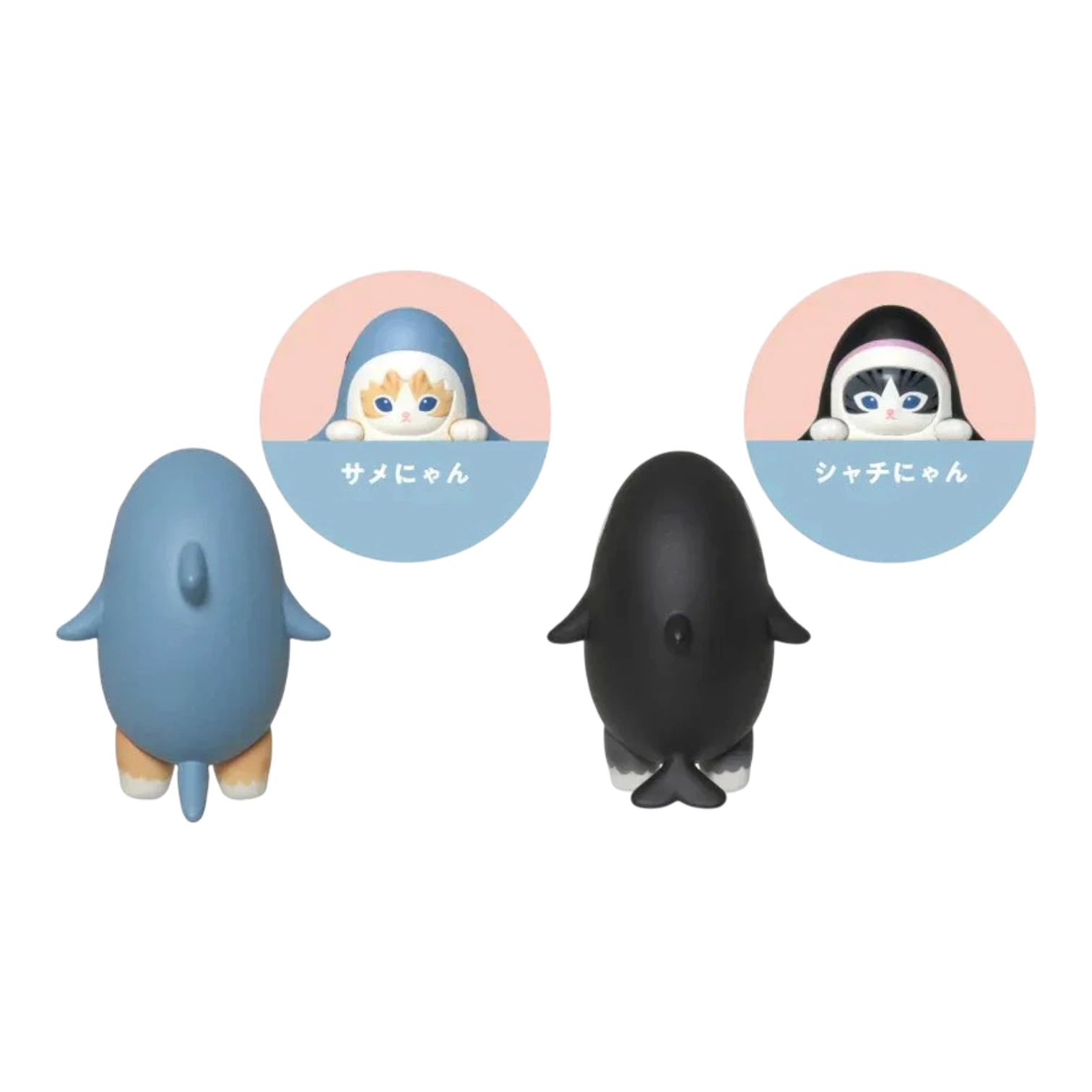 Squish Planet Sonny Angel Mofusand HIPPERS blind box collectible figures: blue and black penguin-like figures with cat faces peeking from circles above.