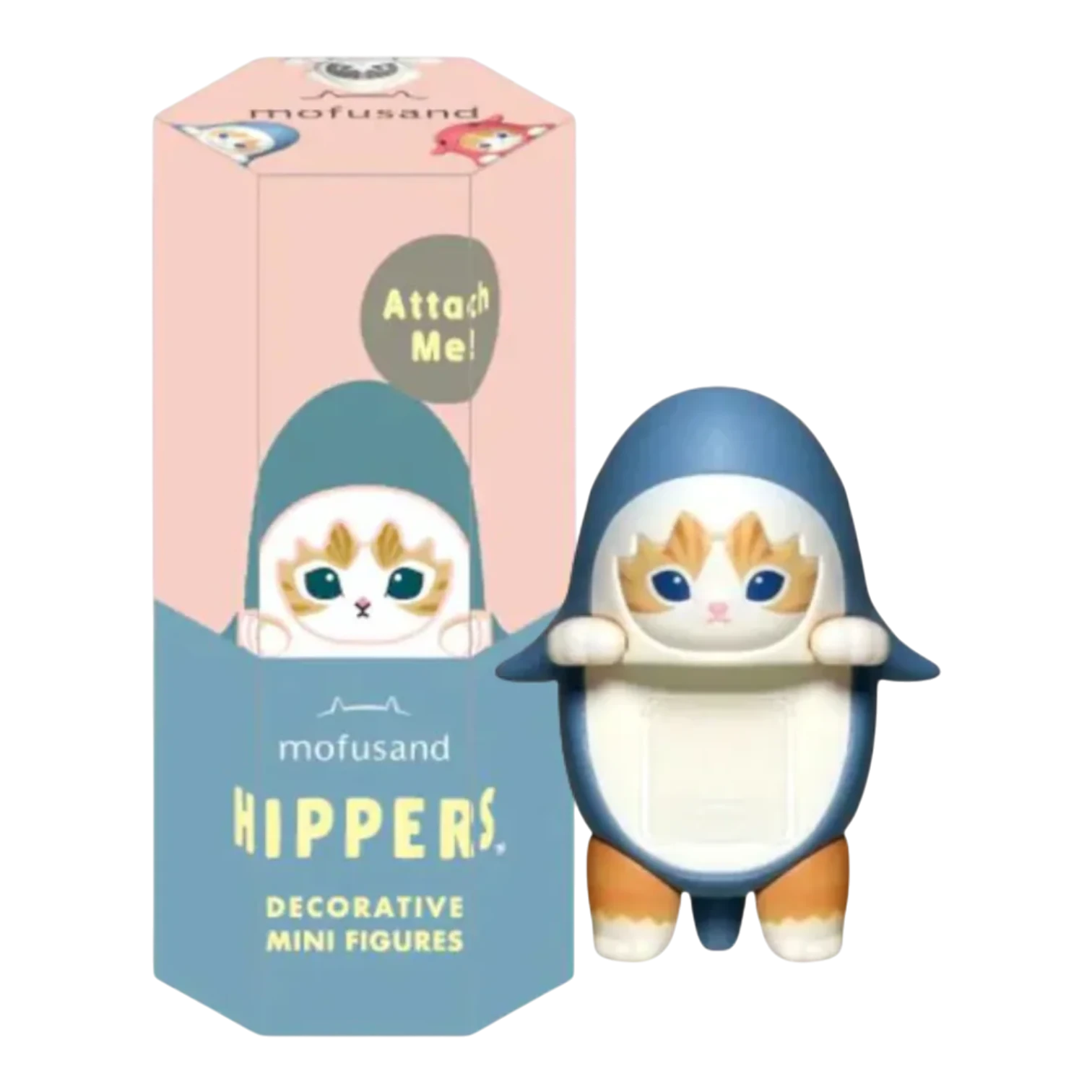 Squish Planet Sonny Angel Mofusand HIPPERS decorative mini figure, a blue penguin-themed cat character with orange and white markings.