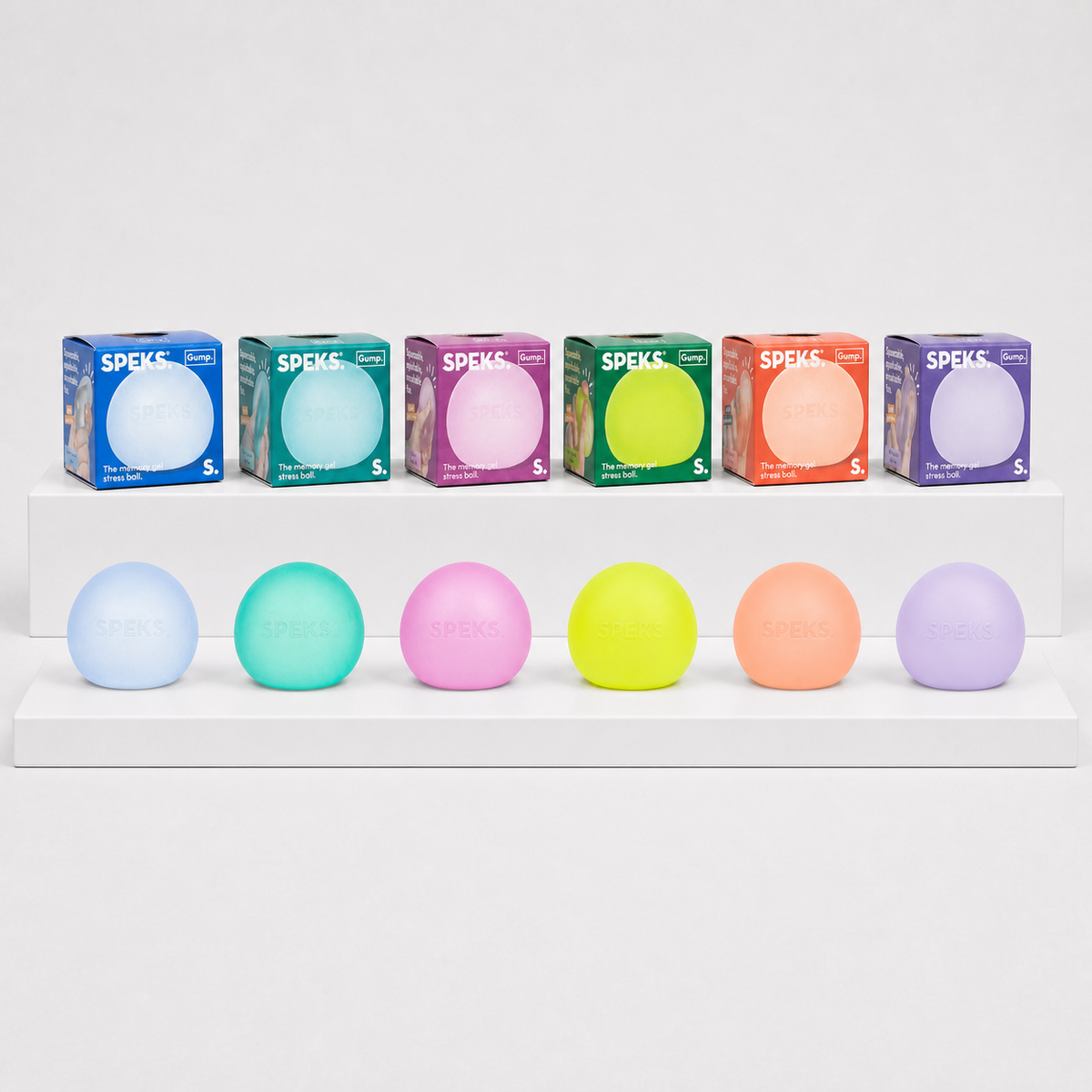 Speks Gump Memory Gel Stress Ball Original assortment in Dew, Sea Glass, Moon Jelly, Algae, Reef and Mist