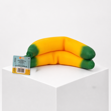 Two Sunny Days Squeeezy Banana toys with green tips and product tags