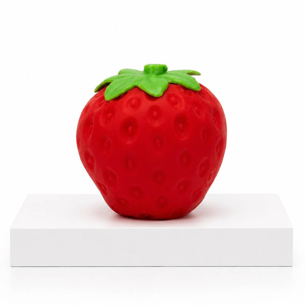 Red Squeeezy Strawberry sensory toy, product-only front view
