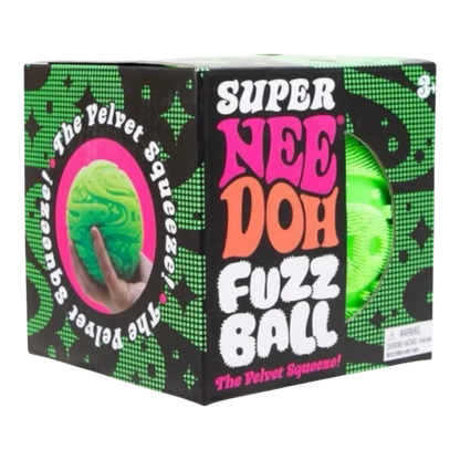 Squish Planet NeeDoh Super Fuzzball in neon green, a fuzzy textured squishy fidget toy for stress relief and sensory comfort.