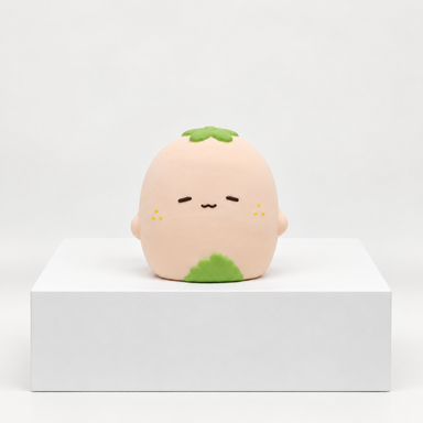 Pale pink Nunu strawberry character with green details, unboxed front view
